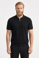 Ribbed Half-Zip Knit Polo Shirt