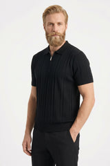 Ribbed Half-Zip Knit Polo Shirt