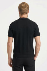 Ribbed Half-Zip Knit Polo Shirt