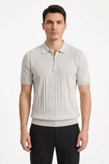 Ribbed Half-Zip Knit Polo Shirt