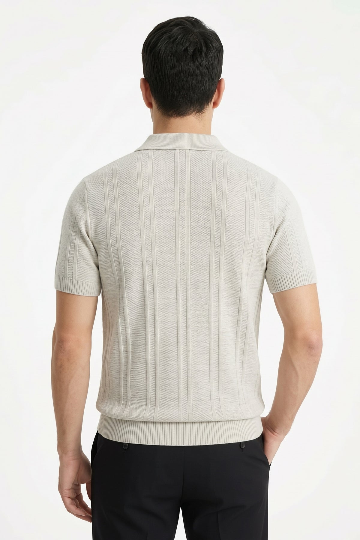 Ribbed Half-Zip Knit Polo Shirt