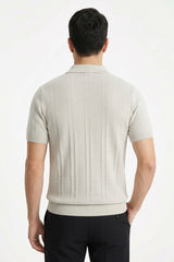 Ribbed Half-Zip Knit Polo Shirt