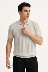 Ribbed Half-Zip Knit Polo Shirt