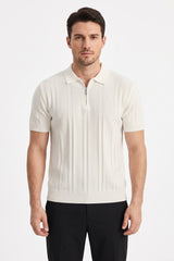 Ribbed Half-Zip Knit Polo Shirt