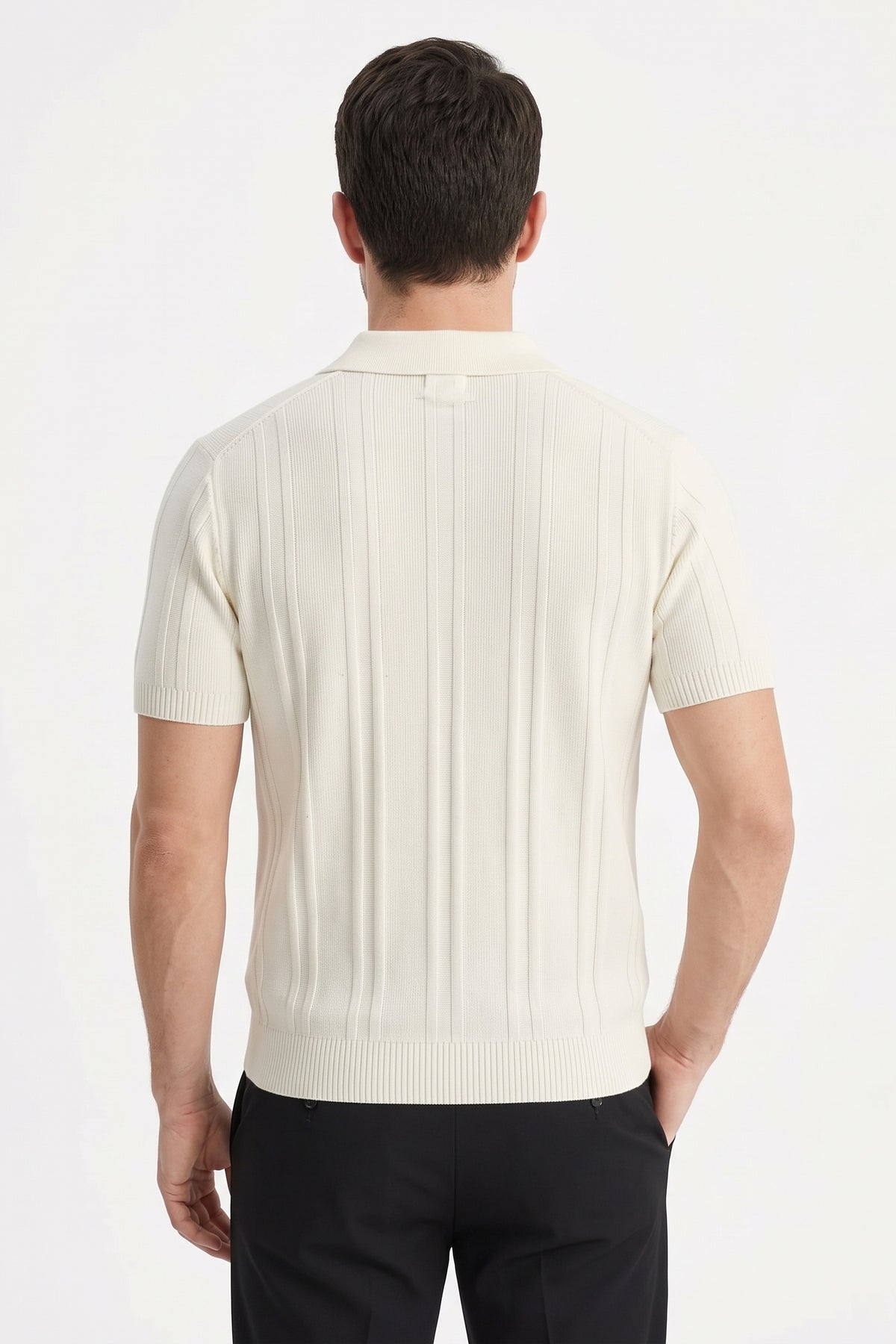 Ribbed Half-Zip Knit Polo Shirt