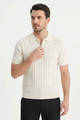 Ribbed Half-Zip Knit Polo Shirt