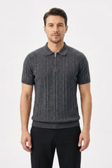 Ribbed Half-Zip Knit Polo Shirt