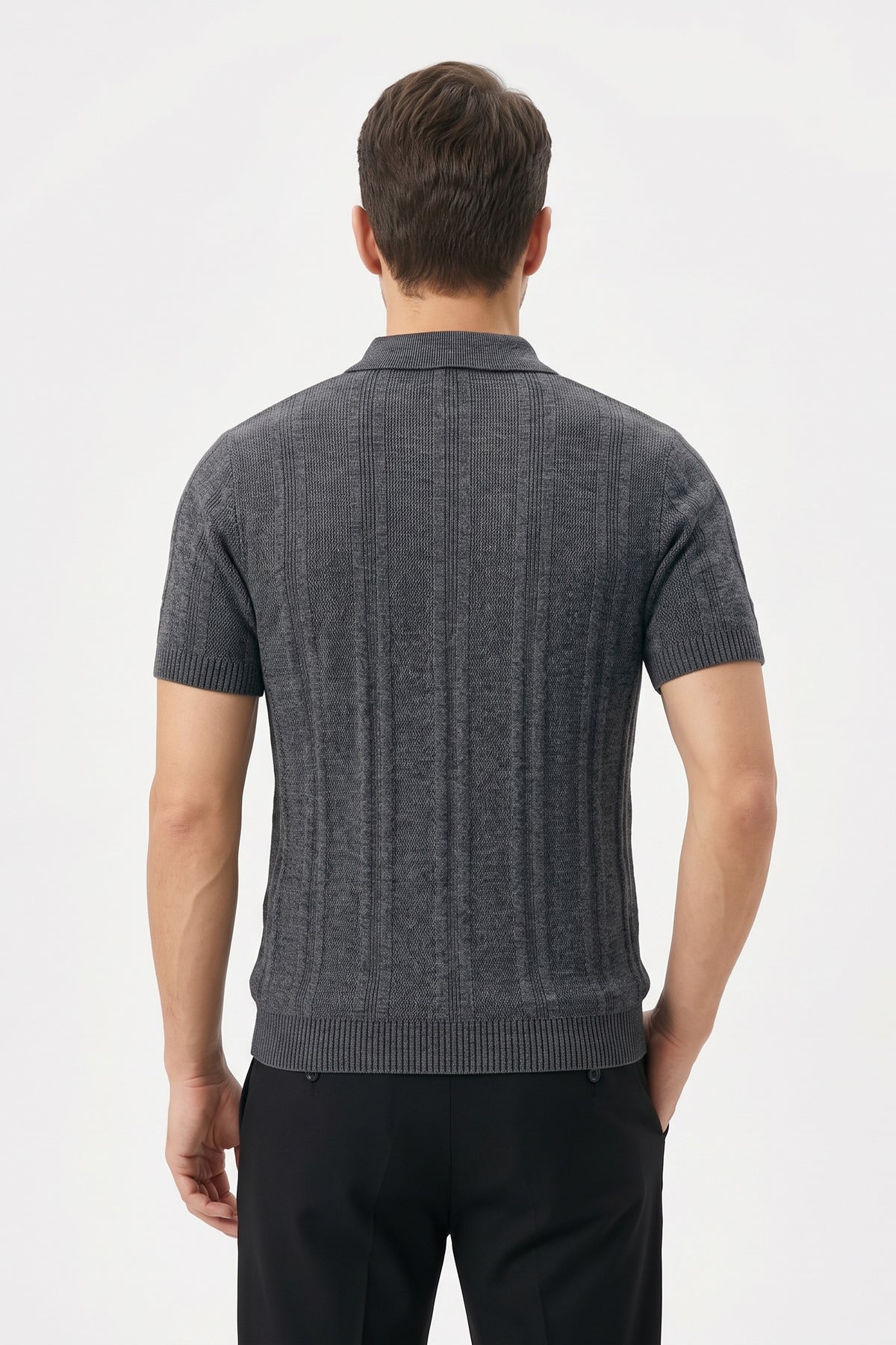 Ribbed Half-Zip Knit Polo Shirt