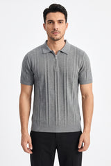 Ribbed Half-Zip Knit Polo Shirt