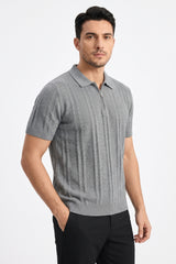 Ribbed Half-Zip Knit Polo Shirt