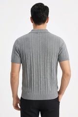 Ribbed Half-Zip Knit Polo Shirt
